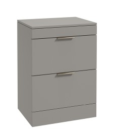 STOCKHOLM Floorstanding 60cm Two Drawer Countertop Vanity Unit Matt Khaki - Brushed Nickel Handle