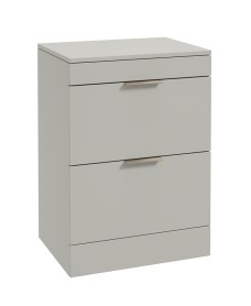 STOCKHOLM Floorstanding 60cm Two Drawer Countertop Vanity Unit Matt Arctic Grey - Brushed Nickel Handle