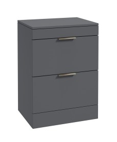 STOCKHOLM Floorstanding 60cm Two Drawer Countertop Vanity Unit Matt Midnight Grey - Brushed Nickel Handle