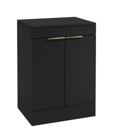 STOCKHOLM Floorstanding 60cm Two Door Countertop Vanity Unit Matt Black - Brushed Nickel Handle