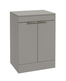 STOCKHOLM Floorstanding 60cm Two Door Countertop Vanity Unit Matt Khaki - Brushed Nickel Handle