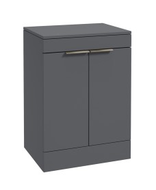 STOCKHOLM Floorstanding 60cm Two Door Countertop Vanity Unit Matt Midnight Grey - Brushed Nickel Handle