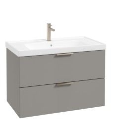 STOCKHOLM Wall Hung 80cm Two Drawer Vanity Unit Matt Khaki - Brushed Nickel Handle