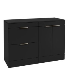 STOCKHOLM Floorstanding 120cm Two Drawer/Two Door Countertop Vanity Unit Matt Black - Brushed Nickel Handle