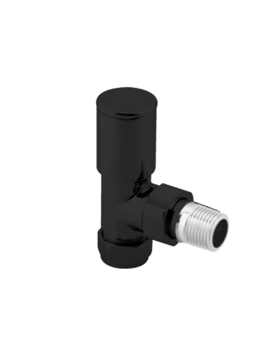 Round Angled Radiator valve Black