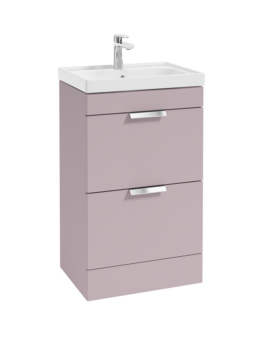 STOCKHOLM 50cm Two Drawer Floor Standing Matt Cashmere Pink Vanity Unit - Brushed Chrome Handles
