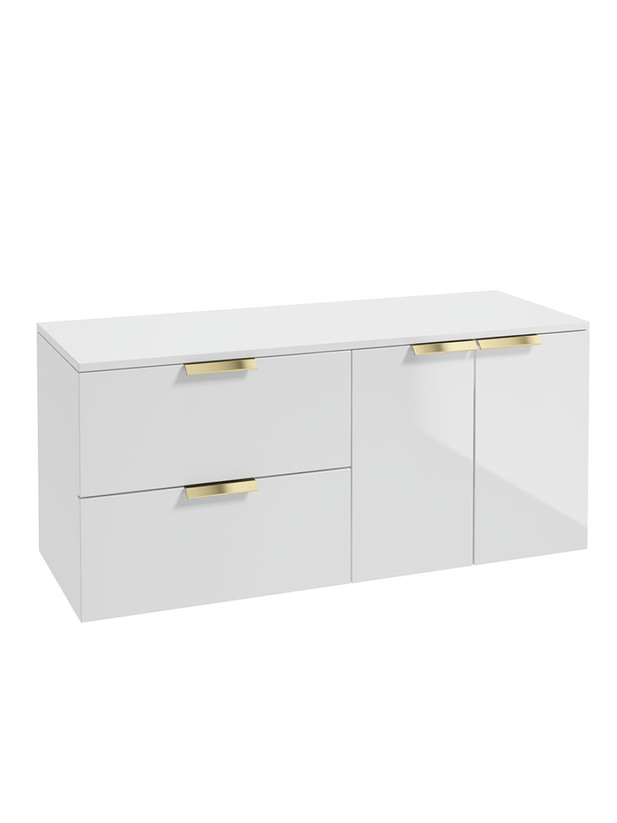 STOCKHOLM 120cm Two Drawer and Two Door Gloss White Countertop Vanity Unit - Brushed Gold Handle