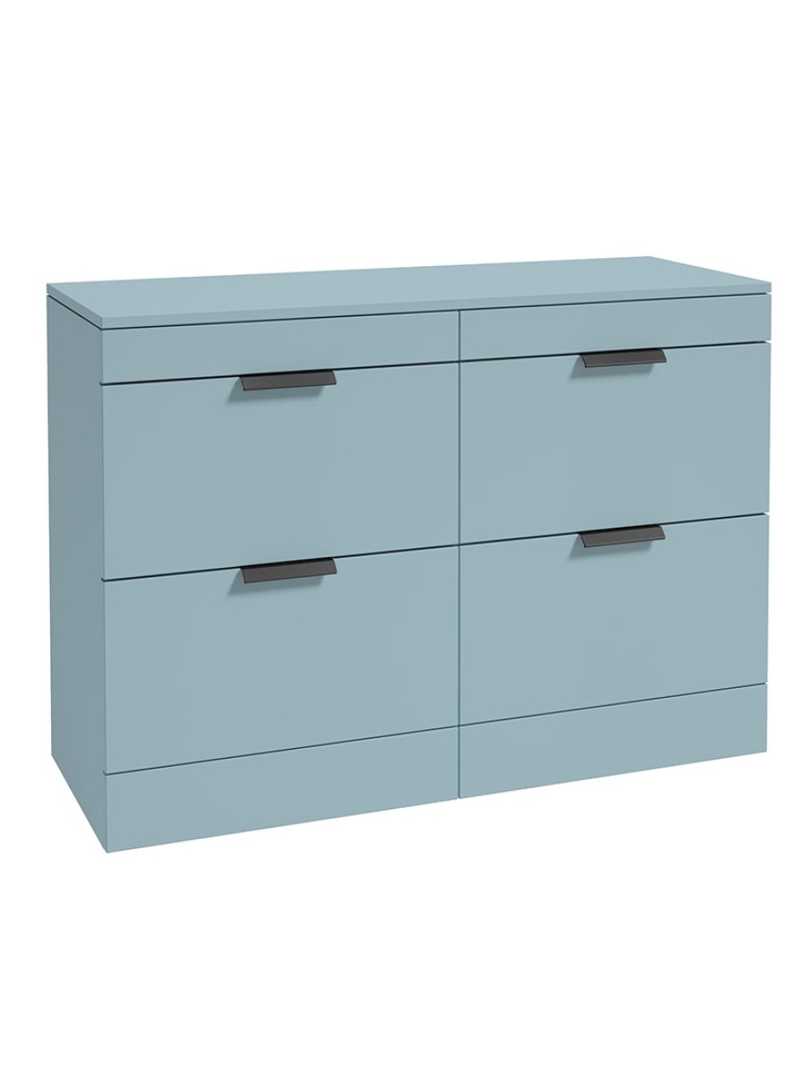 STOCKHOLM 120cm Four Drawer Matt Morning Sky Blue Countertop Vanity Unit - Matt Black Handle