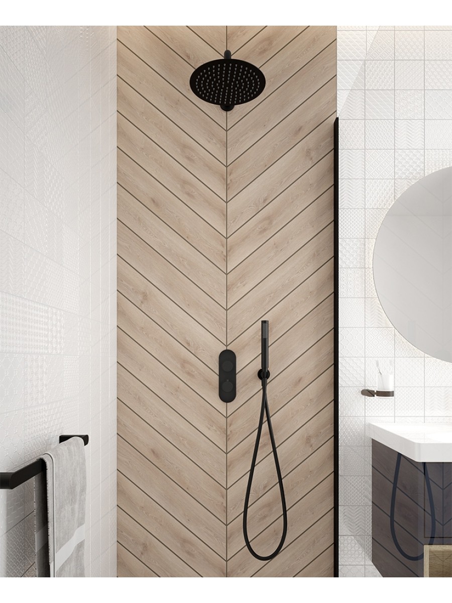 Alita Knurled Shower Set 2 Matt Black - Ceiling  Mounted Fixed Head