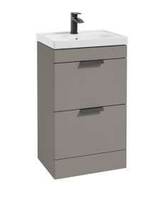 STOCKHOLM Khaki Matt 50cm 2 Drawer Floor Standing Vanity Unit - Matt Black Handle