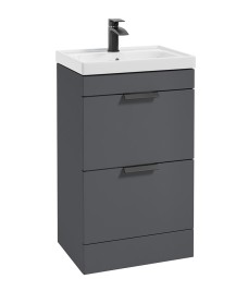 STOCKHOLM Midnight Grey Matt 50cm 2 Drawer Floor Standing Vanity Unit - Matt Black Handle