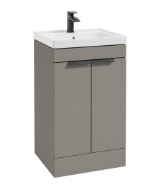 STOCKHOLM Khaki Matt 50cm 2 Door Floor Standing Vanity Unit - Matt Black Handle