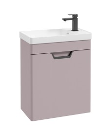 FREYA 55cm 1 Door Cloakroom Wall Hung Vanity Unit Matt Cashmere Pink-Matt Black Handle