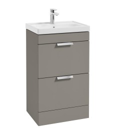 STOCKHOLM Khaki Matt 50cm 2 Drawer Floor Standing Vanity Unit - Brushed Chrome Handle