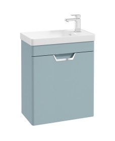 FREYA 55cm 1 Door Cloakroom Wall Hung Vanity Unit Matt Morning Sky Blue-Brushed Chrome Handle