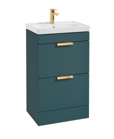 STOCKHOLM Ocean Blue Matt 50cm 2 Drawer Floor Standing Vanity Unit - Brushed Gold Handle