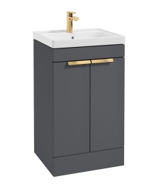 STOCKHOLM Midnight Grey Matt 50cm 2 Door Floor Standing Vanity Unit - Brushed Gold Handle