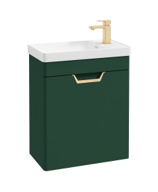 FREYA 55cm 1 Door Cloakroom Wall Hung Vanity Unit Matt Wreath Green-Gold Handle