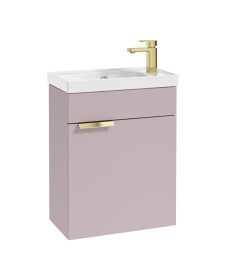 STOCKHOLM 50cm Wall Hung Cloakroom Matt Cashmere Pink Vanity Unit - Brushed Gold handle