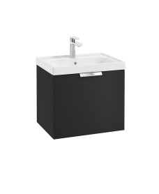 STOCKHOLM 50cm One Drawer Wall Hung Matt Black Vanity Unit - Brushed Chrome Handle