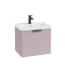 STOCKHOLM 50cm One Drawer Wall Hung Matt Cashmere Pink Vanity Unit - Matt Black Handle