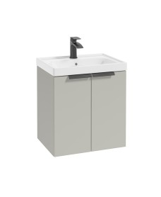 STOCKHOLM 50cm Two Door Wall Hung Matt Arctic Grey Vanity Unit - Matt Black Handles