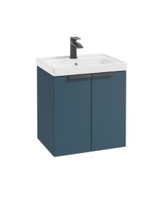 STOCKHOLM 50cm Two Door Wall Hung Matt Ocean Blue Vanity Unit - Matt Black Handles