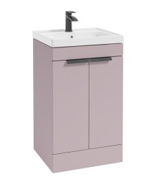 STOCKHOLM 50cm Two Door Floor Standing Matt Cashmere Pink Vanity Unit - Matt Black Handles