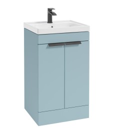 STOCKHOLM 50cm Two Door Floor Standing Matt Morning Sky Blue Vanity Unit - Matt Black Handles