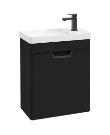 FREYA 55cm 1 Door Cloakroom Wall Hung Vanity Unit Matt Black-Matt Black Handle