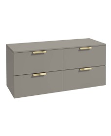 STOCKHOLM 120cm Four Drawer Matt Khaki Countertop Vanity Unit - Brushed Gold Handle