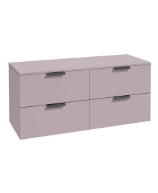 STOCKHOLM 120cm Four Drawer Matt Cashmere Pink Countertop Vanity Unit - Matt Black Handle