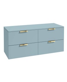 STOCKHOLM 120cm Four Drawer Matt Morning Sky Blue Countertop Vanity Unit - Brushed Gold Handle