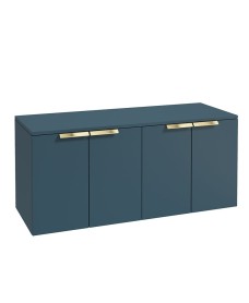 STOCKHOLM 120cm Four Door Matt Ocean Blue Countertop Vanity Unit - Brushed Gold Handle