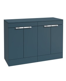 STOCKHOLM 120cm Floor Standing Four Door Matt Ocean Blue Countertop Vanity Unit - Brushed Chrome Handle