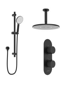 Alita Knurled Shower Set 1 Matt Black-Ceiling Mounted Fixed Head