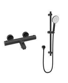 FORM Thermostatic Bath Shower Mixer & Alita Slide Rail Kit Matt Black